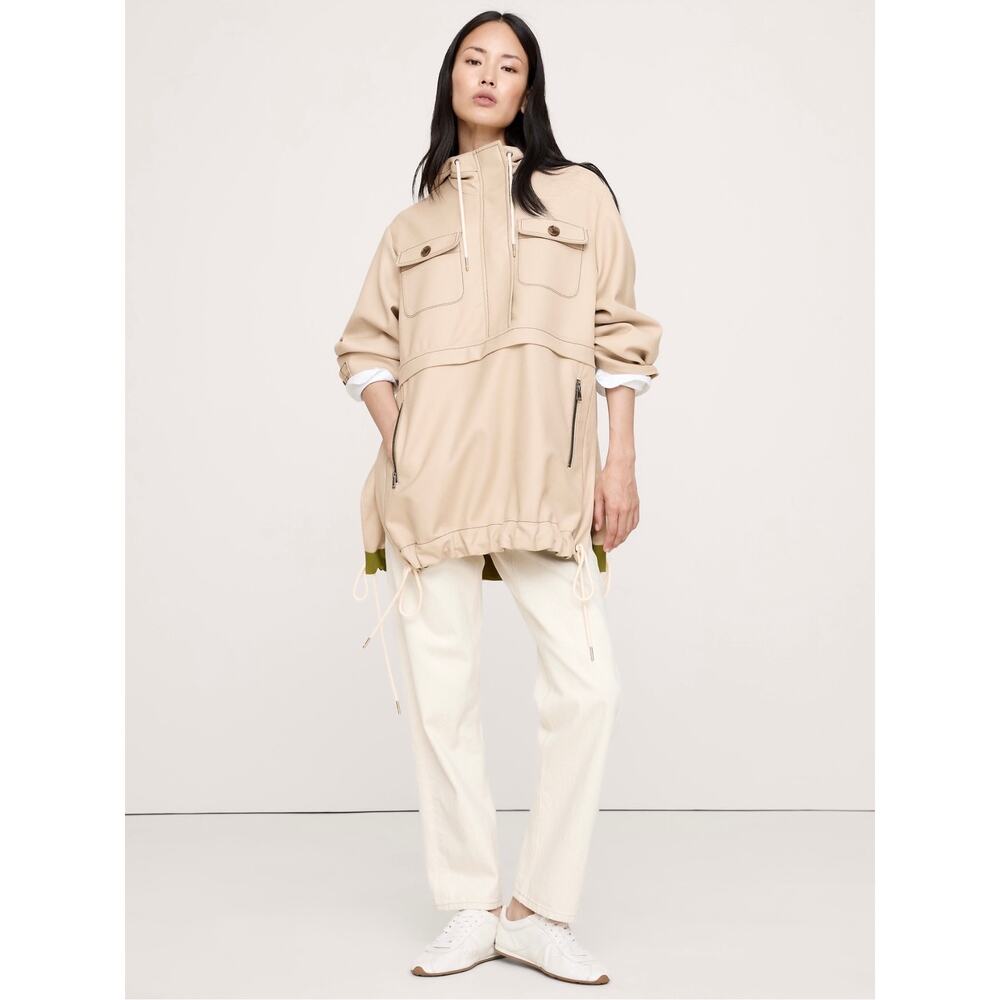 Banana Republic Oversized Utility Twill Pullover Jacket Beige Green Size Medium